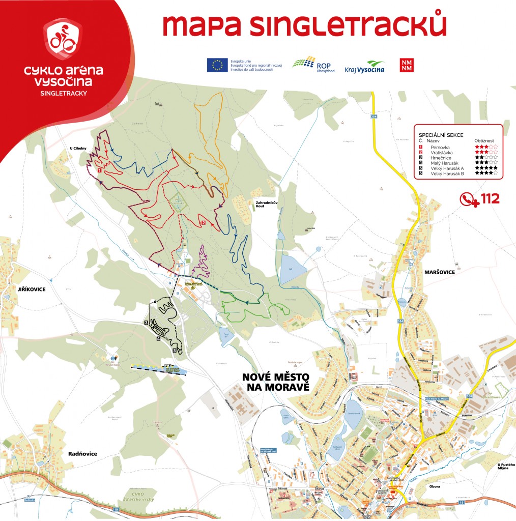 Mapa singletracků v Cyklo Aréně Vysočina